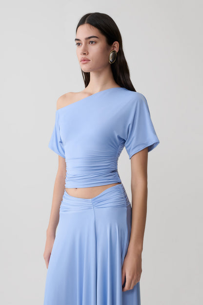 Luu Off Shoulder Slinky Top - Meerblau