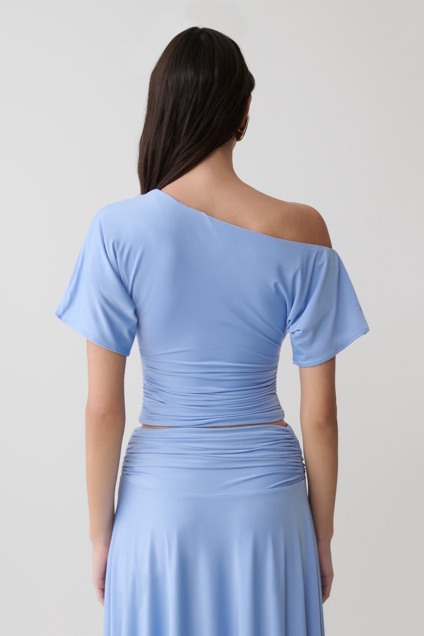 Luu Off Shoulder Slinky Top - Meerblau