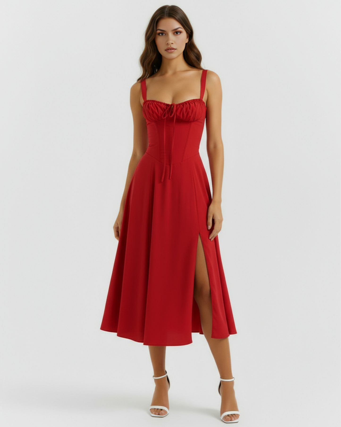 Midi-Kleid mit Korsett und Schlitz