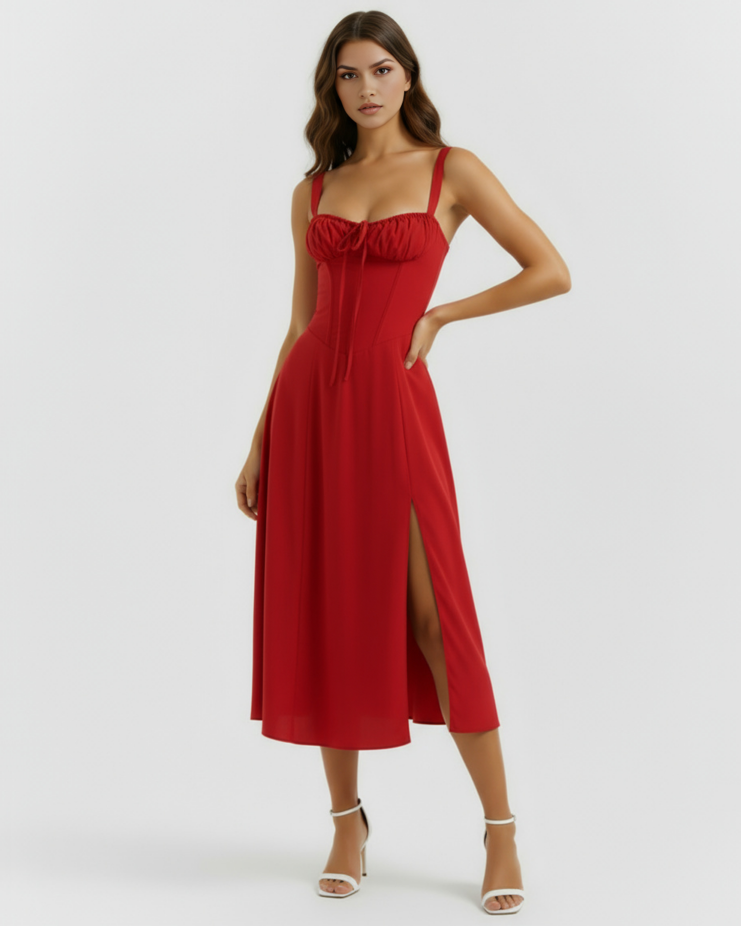 Midi-Kleid mit Korsett und Schlitz
