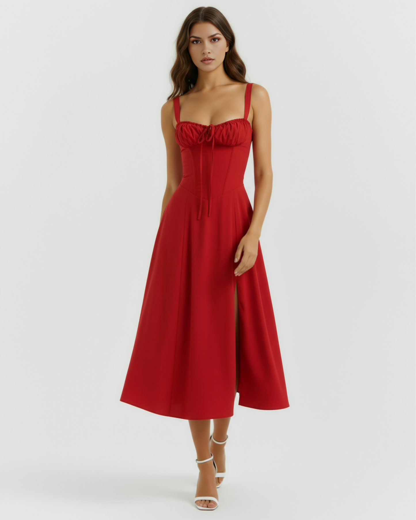 Midi-Kleid mit Korsett und Schlitz