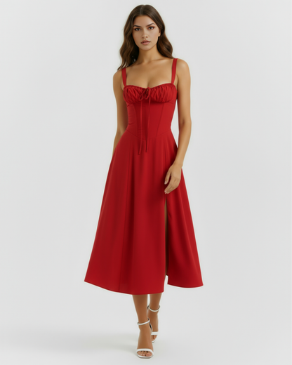 Midi-Kleid mit Korsett und Schlitz