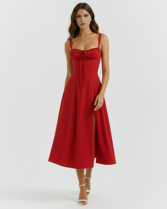Midi-Kleid mit Korsett und Schlitz
