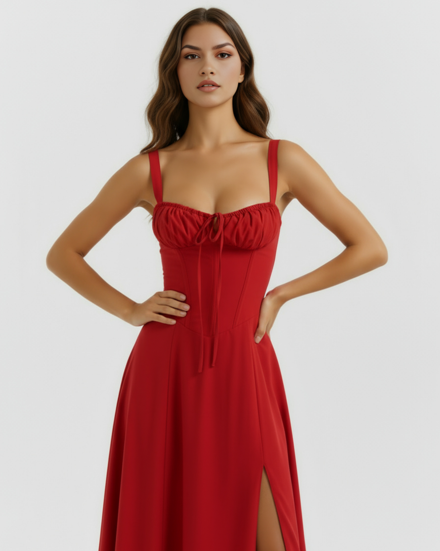 Midi-Kleid mit Korsett und Schlitz