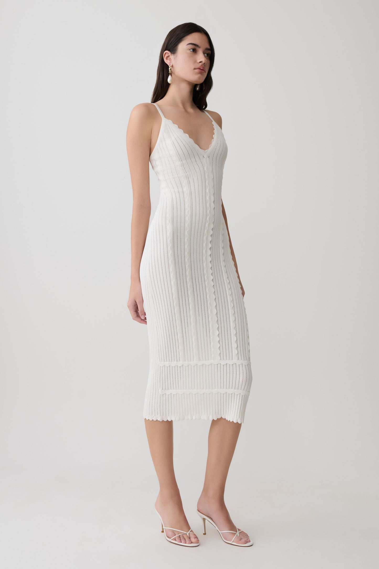 Cooper Kleid mit Wellen-Ausschnitt und Pointelle - Weiß