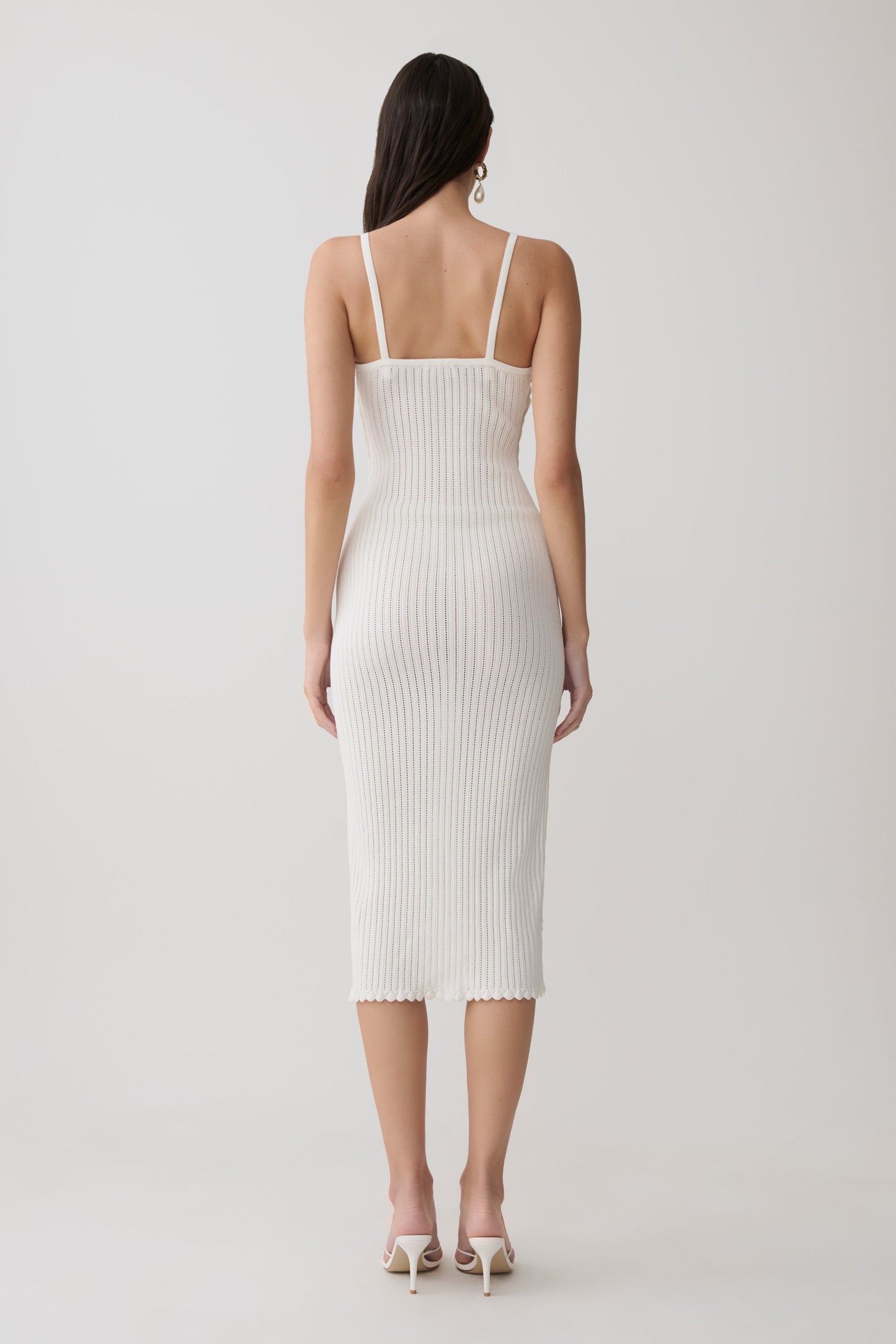 Cooper Kleid mit Wellen-Ausschnitt und Pointelle - Weiß