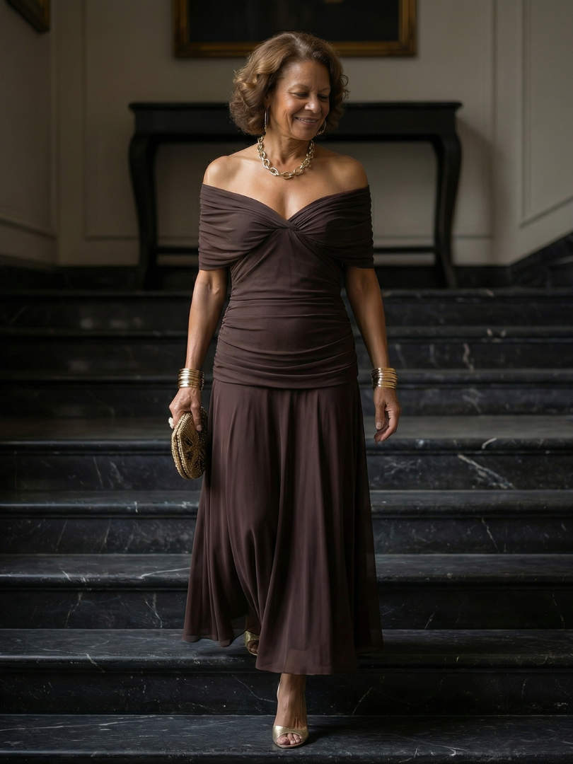 Calen | Off-Shoulder Fließende Midi-Kleider
