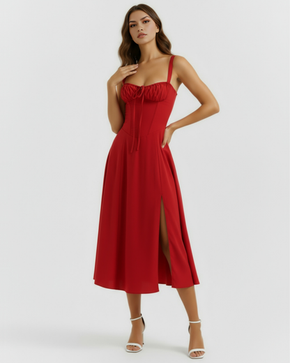 Midi-Kleid mit Korsett und Schlitz