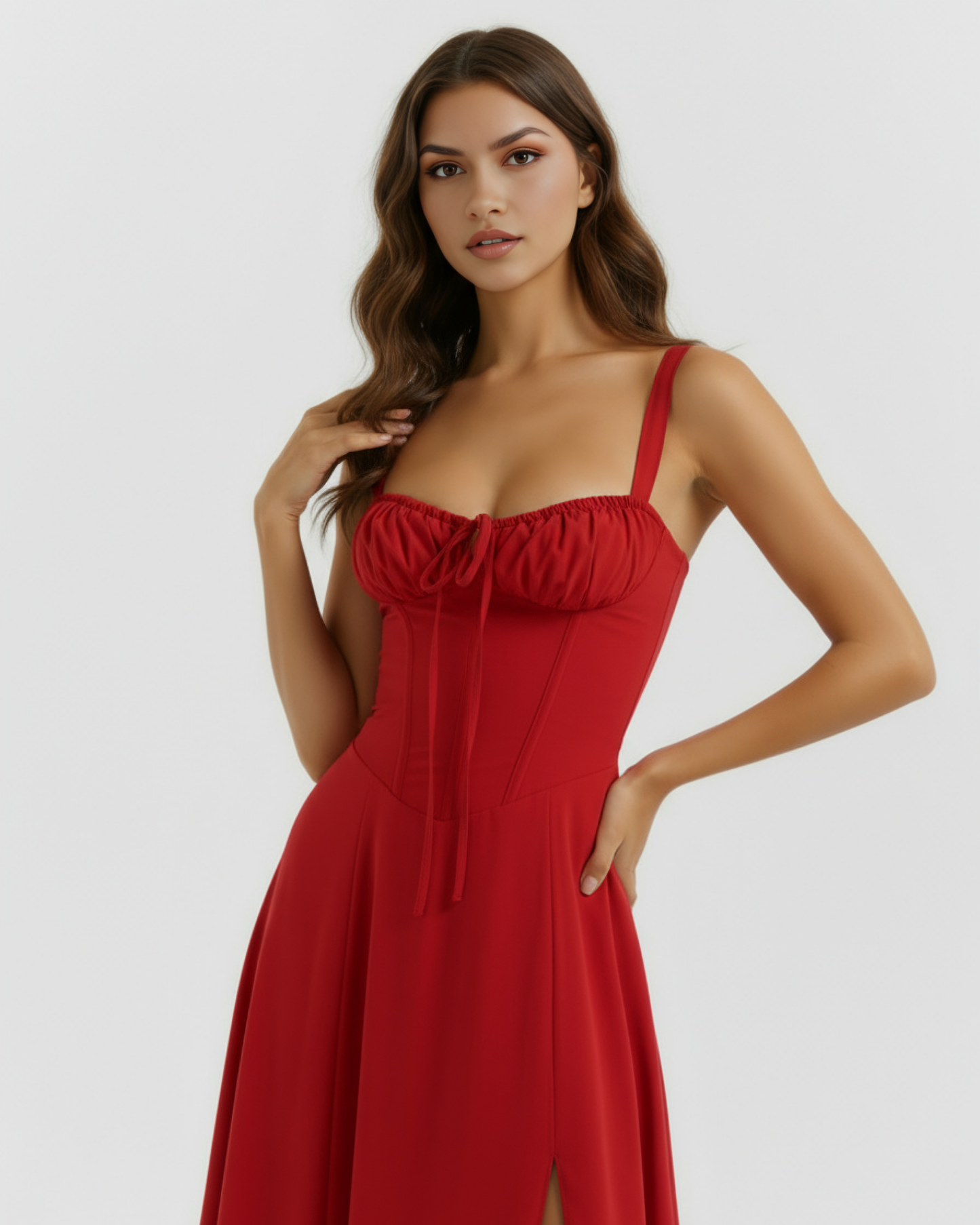 Midi-Kleid mit Korsett und Schlitz