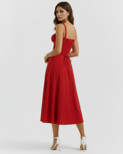 Midi-Kleid mit Korsett und Schlitz