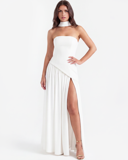 Strapless langes Kleid mit Schlitz