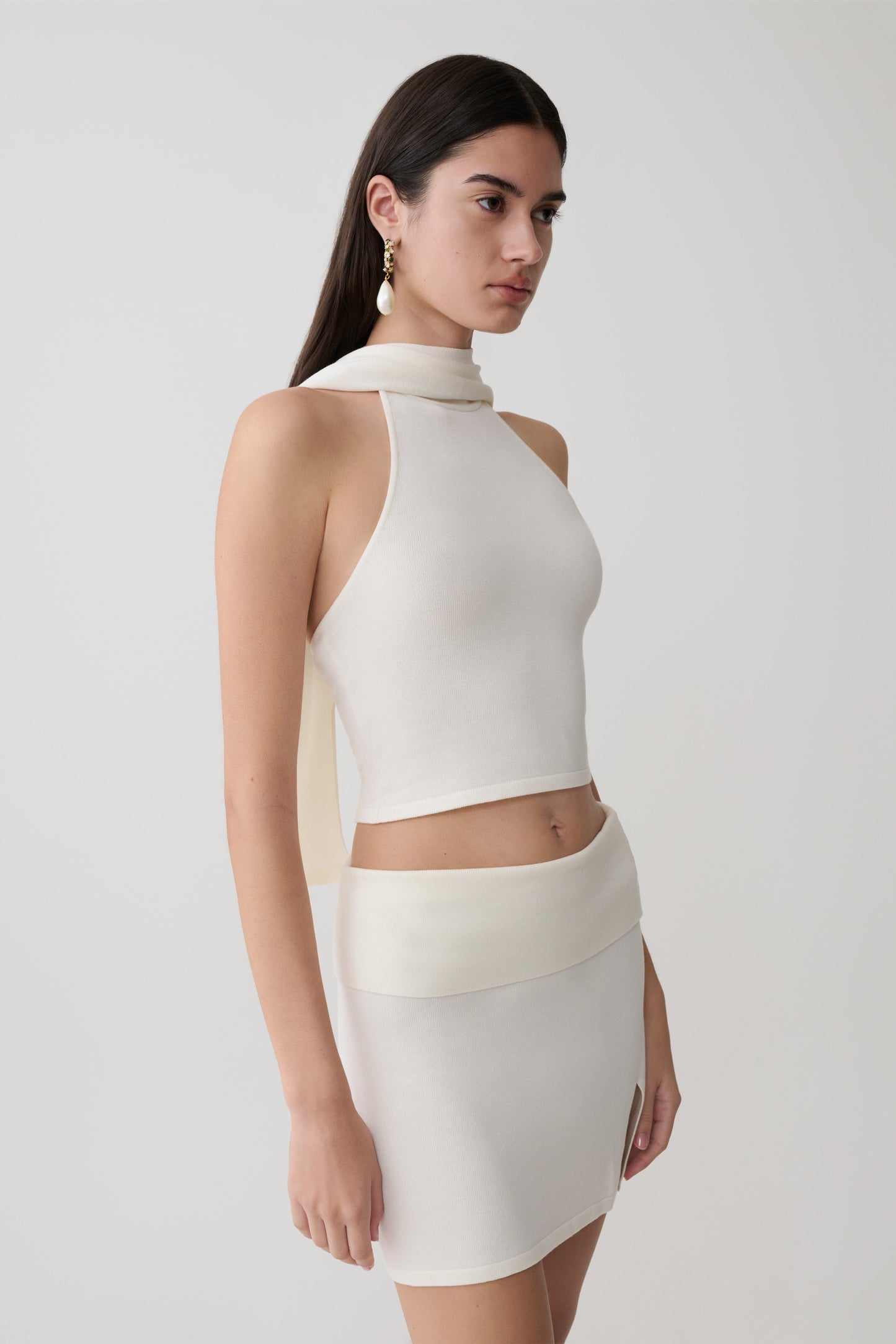 Misty Halter Rückenfreies Stricktop - Elfenbein