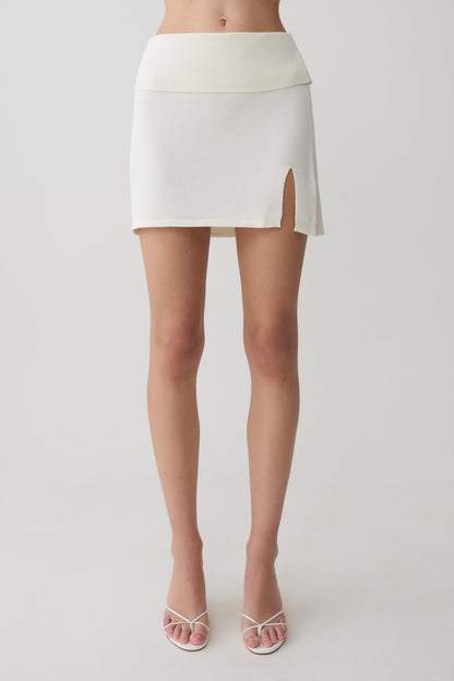 Misty Mid Rise Strick Minirock - Elfenbein