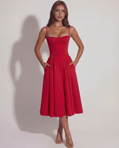 Midi-Kleid mit Korsett und fließendem Rock