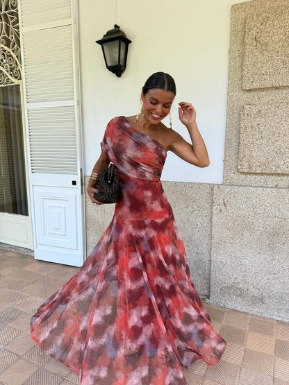 Aquarell Off-Shoulder Langkleid