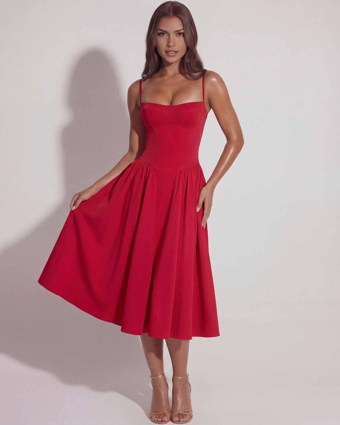 Midi-Kleid mit Korsett und fließendem Rock