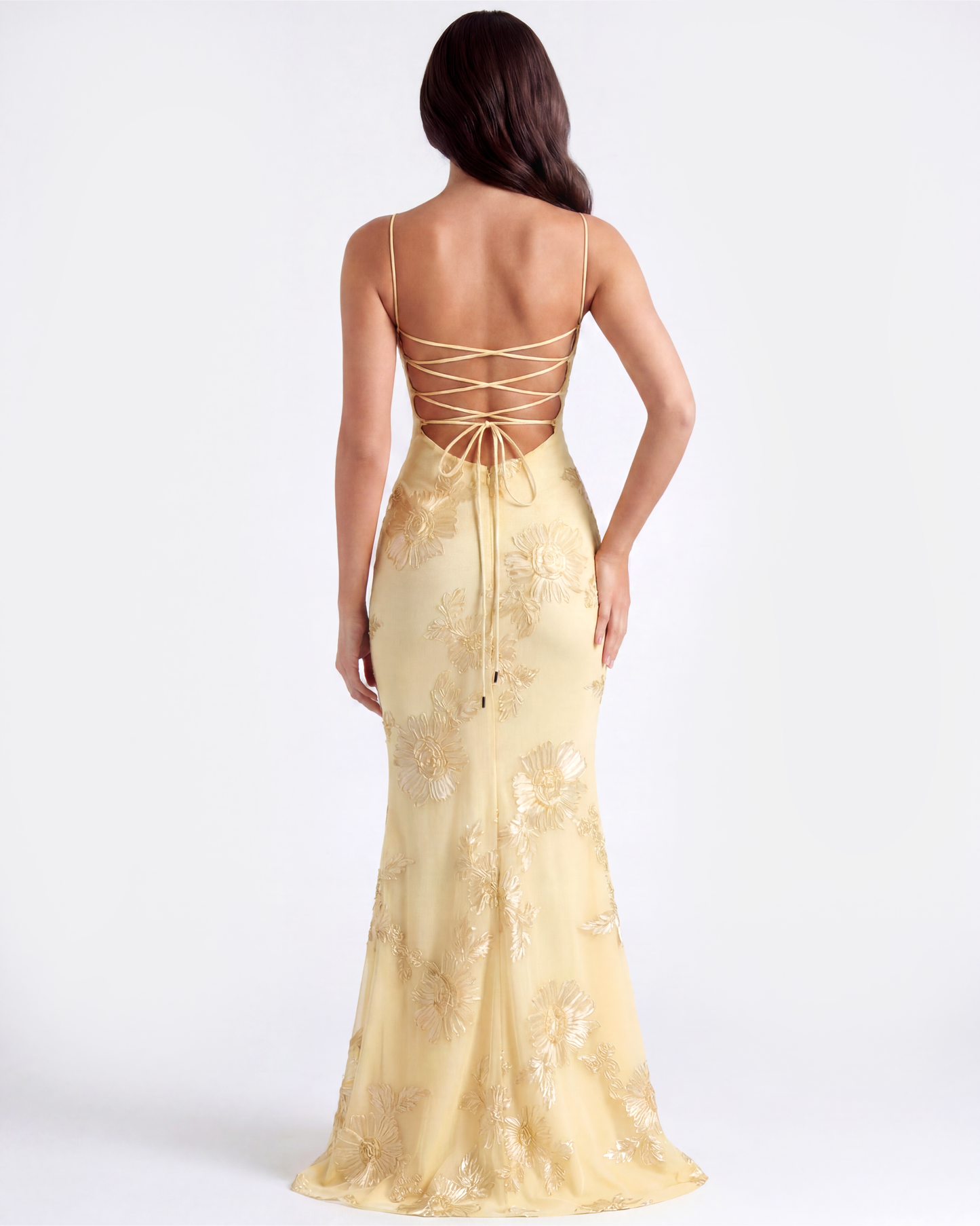 Langes Kleid mit besticktem Blumen-Corsett