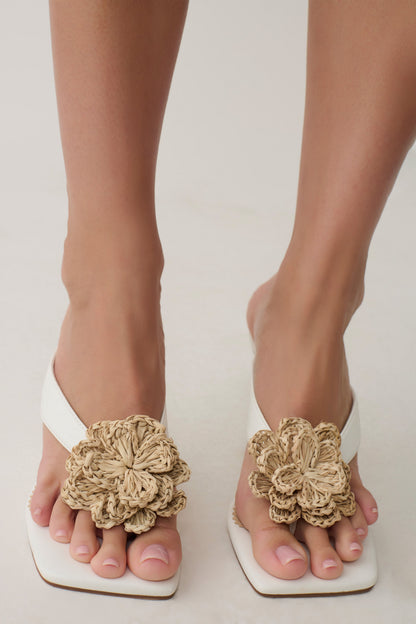Reed Floral Raffia Heel - Elfenbein