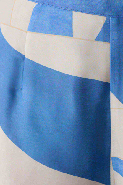 Rachel Satin Gerade Bein Hose - Blau Geo Fliesen Druck