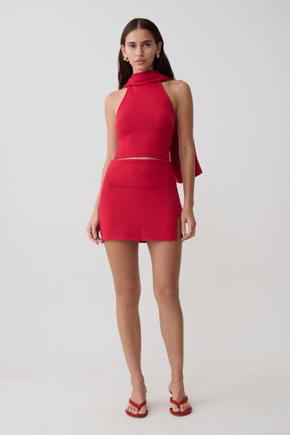 Misty Mid Rise Strick-Minirock - Rot