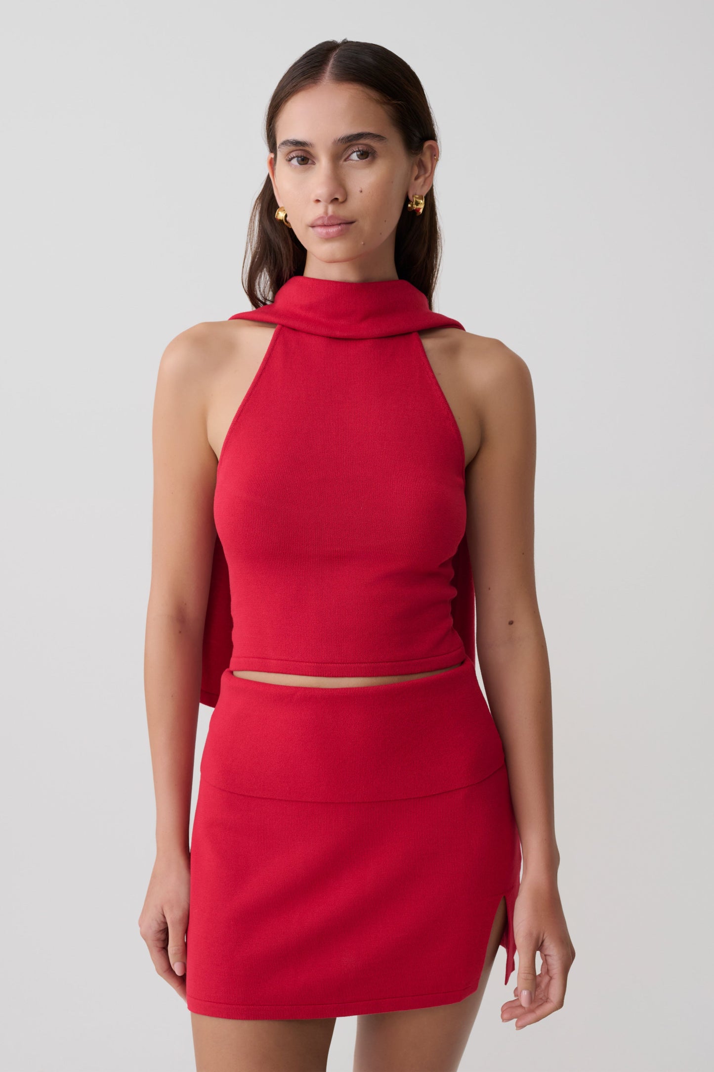 Misty Halter Rückenausschnitt Stricktop - Rot