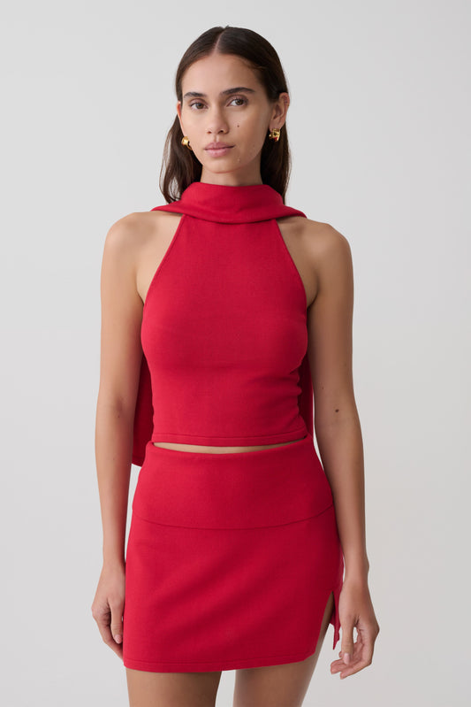 Misty Halter Rückenausschnitt Stricktop - Rot
