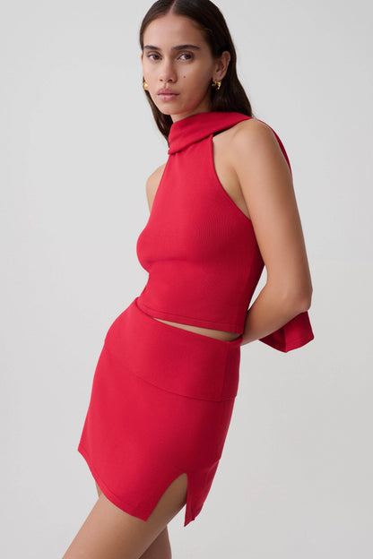 Misty Halter Rückenausschnitt Stricktop - Rot