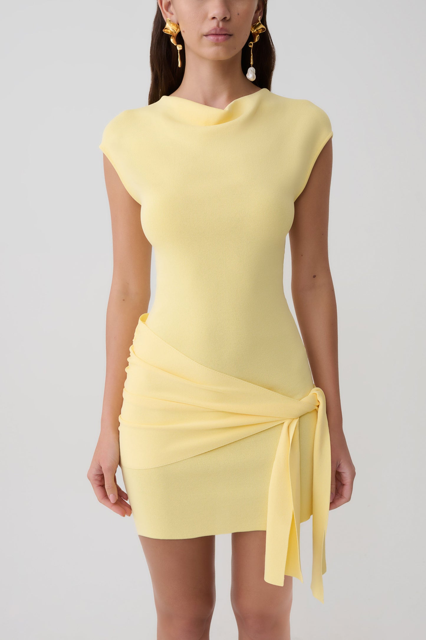 Freida Strick-Mini-Kleid mit Gurt - Zitrone