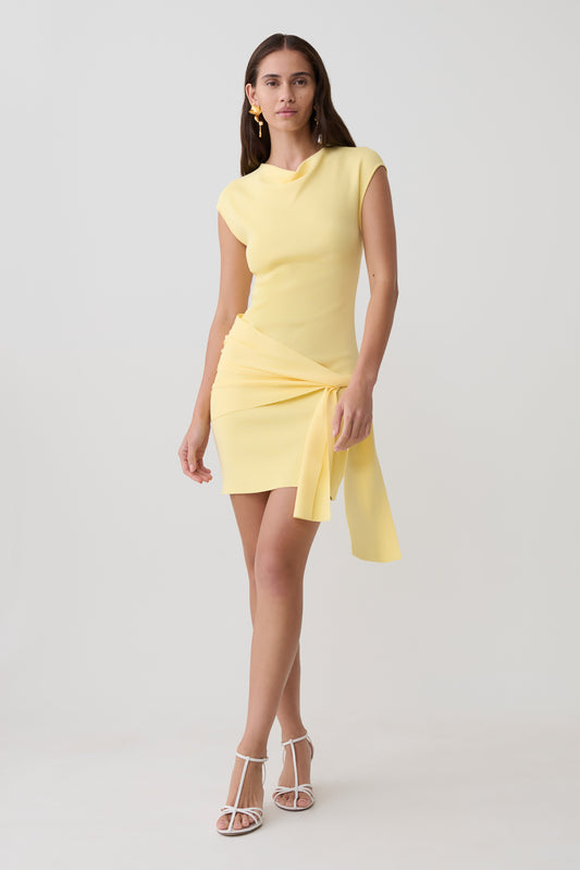 Freida Strick-Mini-Kleid mit Gurt - Zitrone