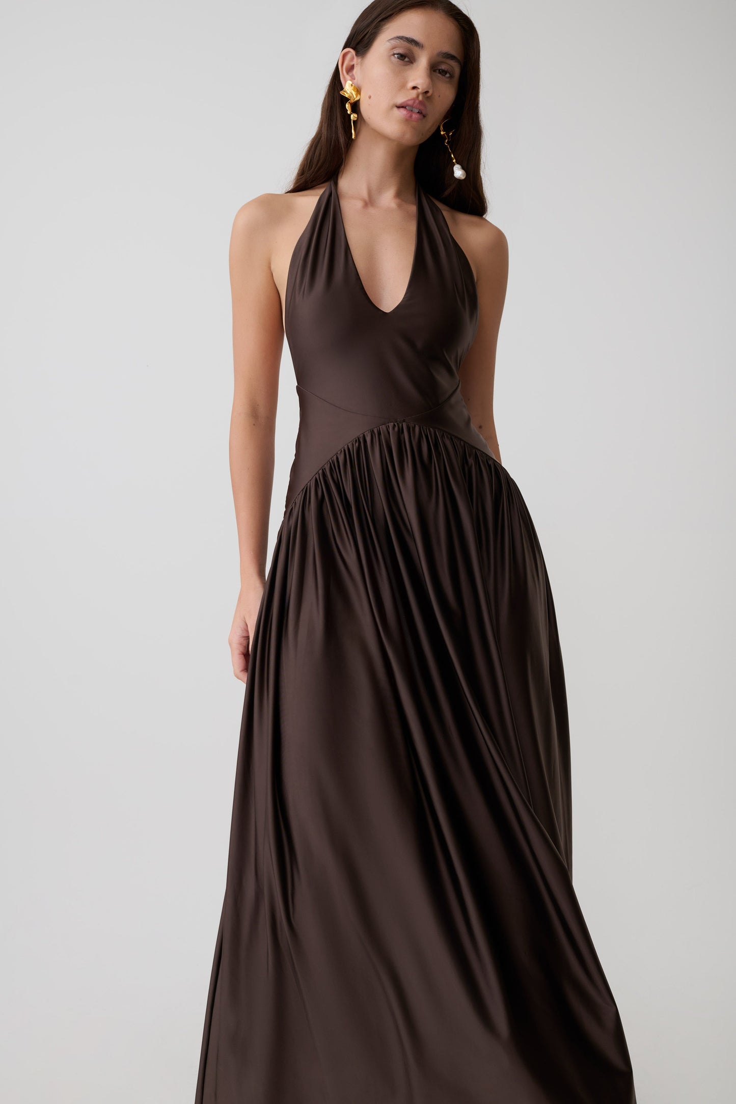 Cypress Halter Maxi Kleid - Schokolade