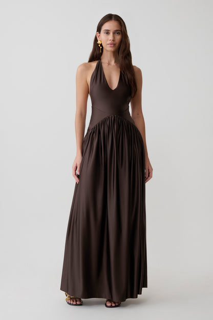 Cypress Halter Maxi Kleid - Schokolade