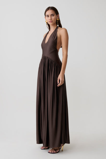 Cypress Halter Maxi Kleid - Schokolade