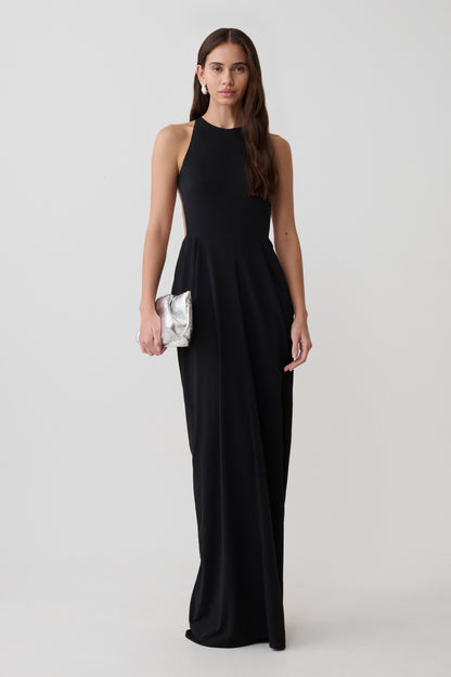 Bahari Low Back Halter Maxi Kleid - Schwarz