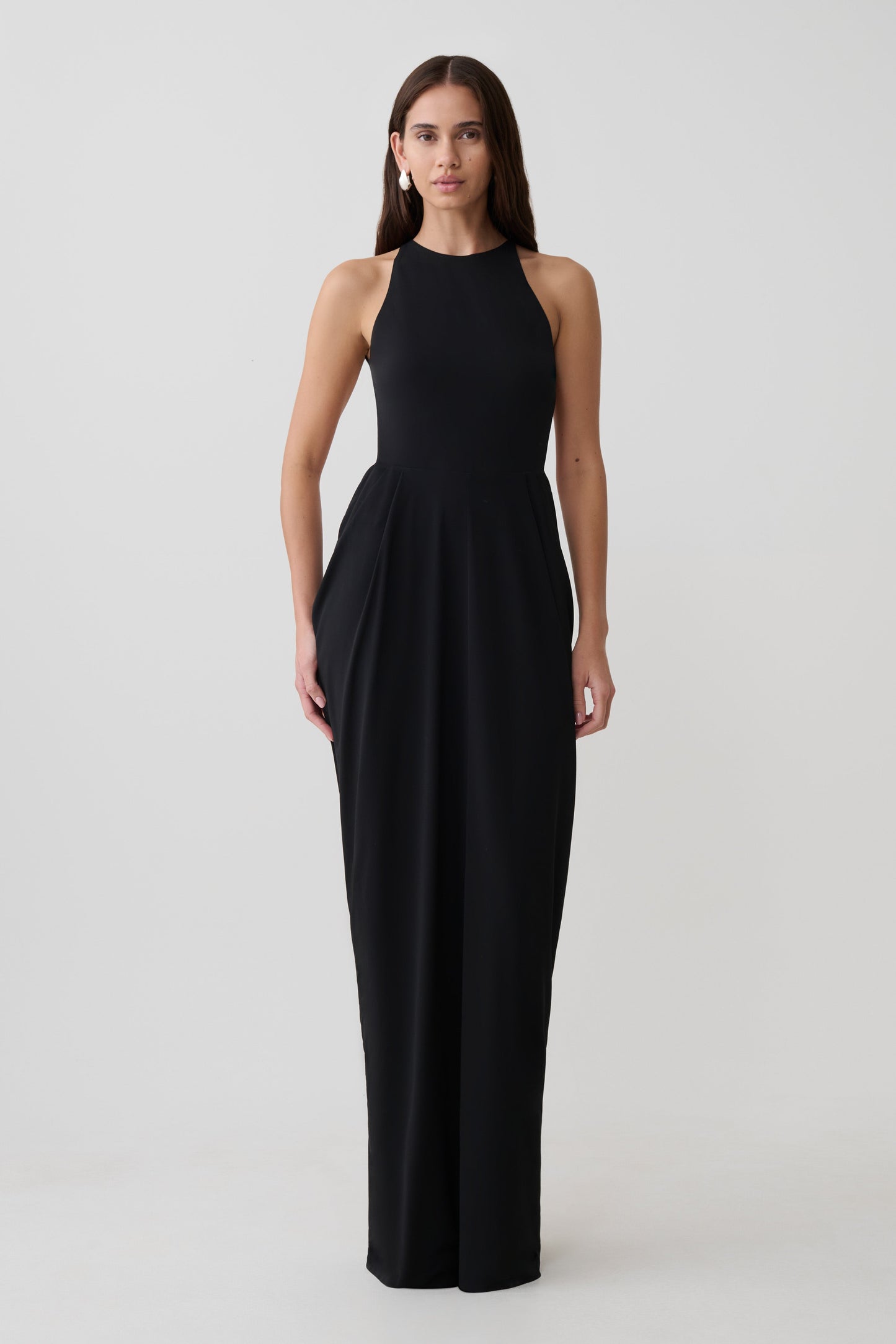 Bahari Low Back Halter Maxi Kleid - Schwarz