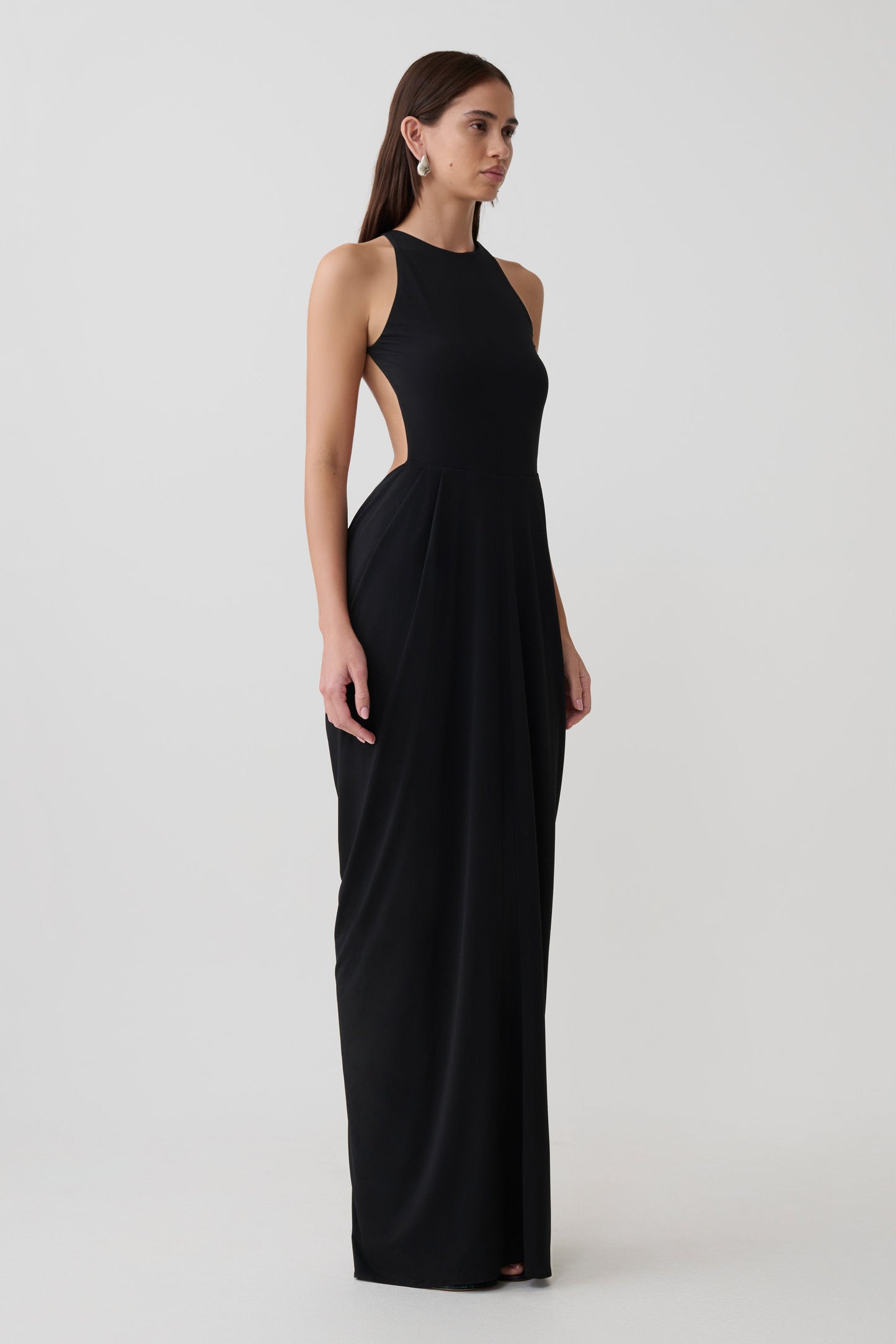 Bahari Low Back Halter Maxi Kleid - Schwarz