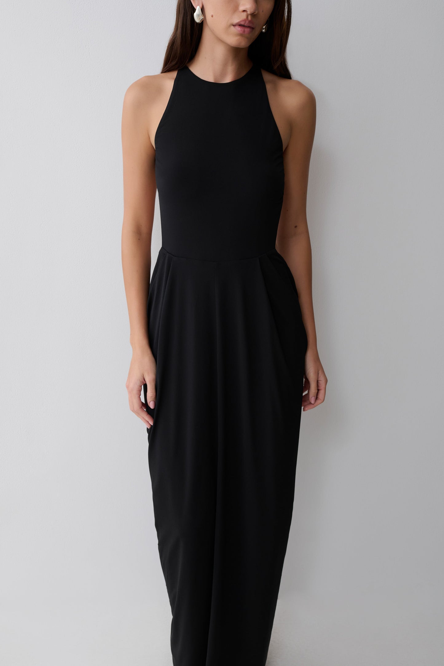 Bahari Low Back Halter Maxi Kleid - Schwarz