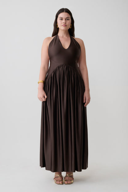 Cypress Halter Maxi Kleid - Schokolade