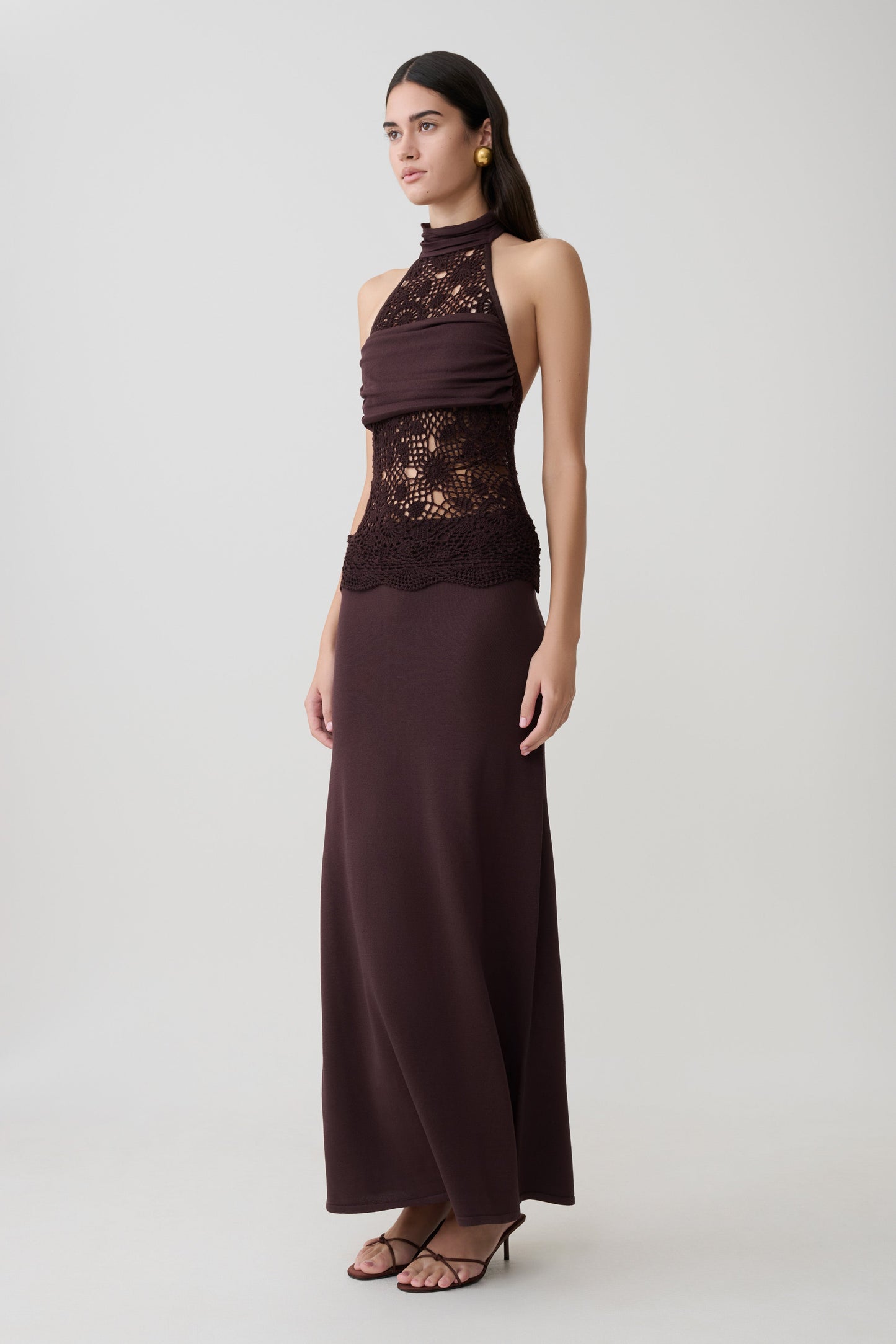 Tessie Strick- & Häkel-Maxikleid - Dunkle Schokolade