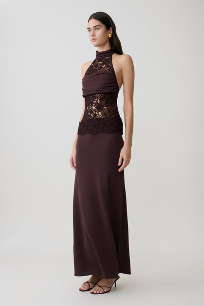 Tessie Strick- & Häkel-Maxikleid - Dunkle Schokolade