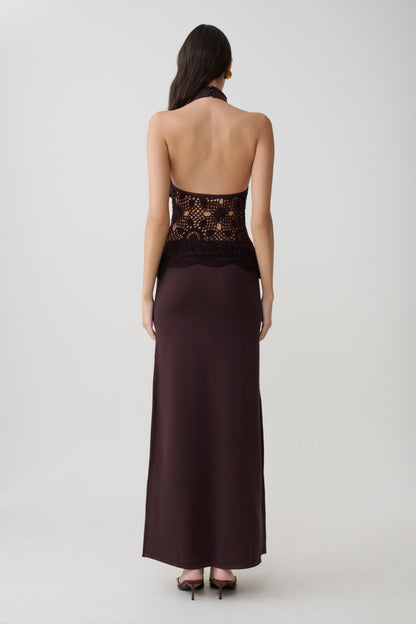 Tessie Strick- & Häkel-Maxikleid - Dunkle Schokolade