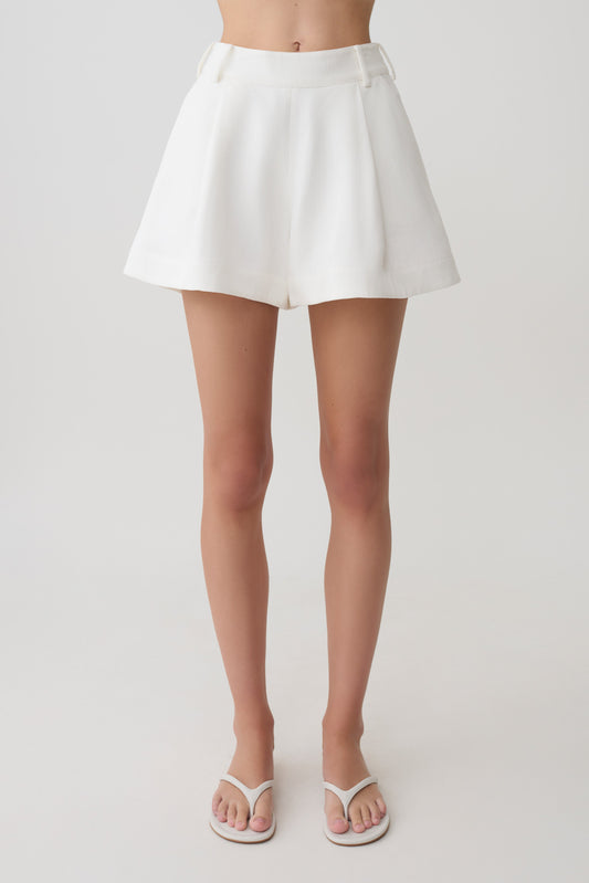 Piper Leinen Flare Shorts - Weiß