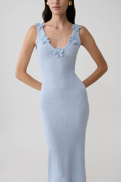 Rachael Strick Midi Kleid - Hellblau