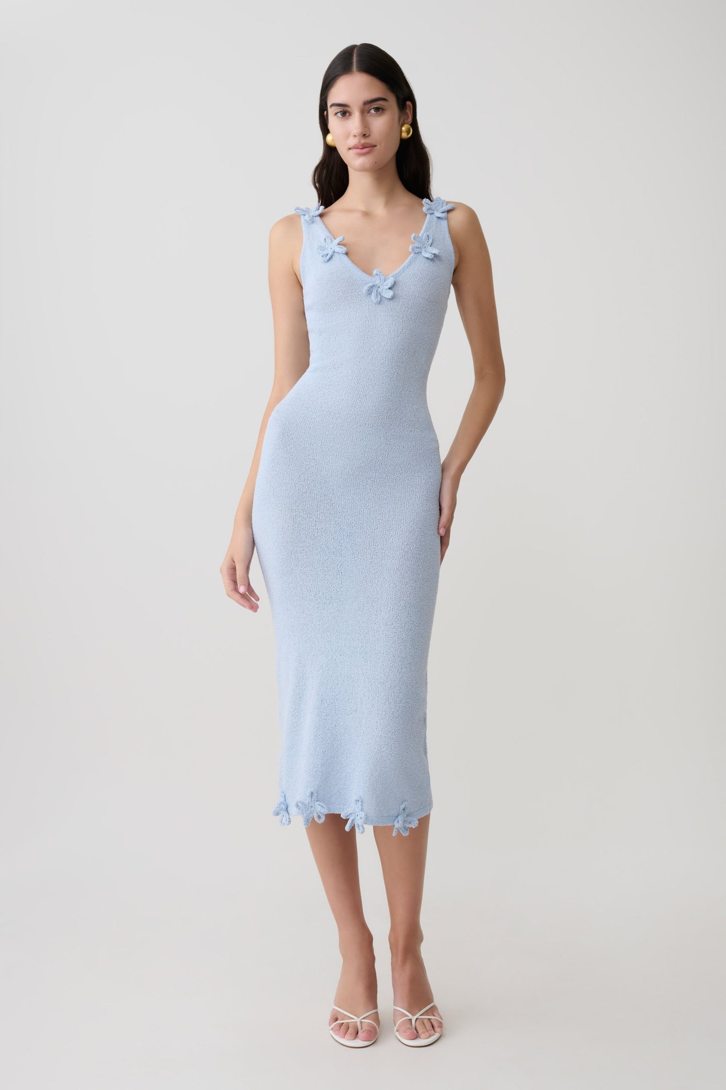 Rachael Strick Midi Kleid - Hellblau