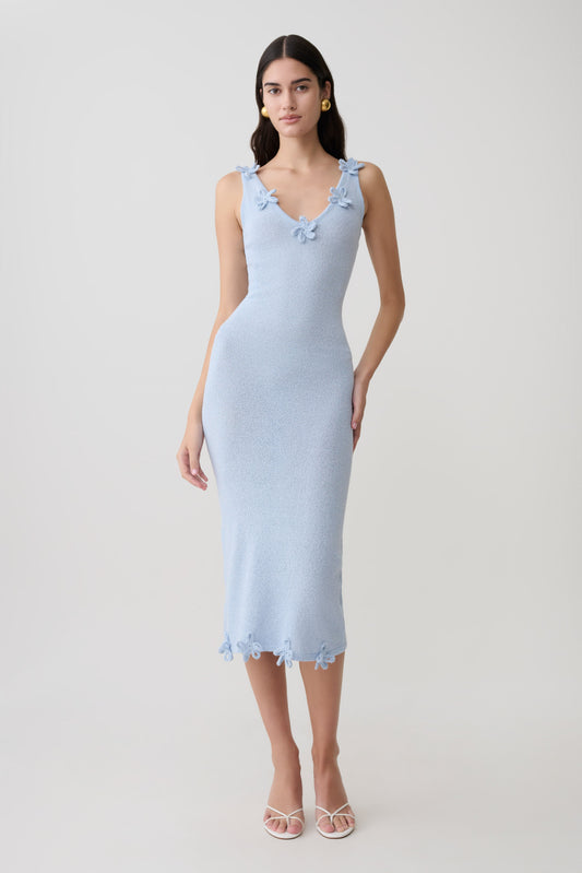 Rachael Strick Midi Kleid - Hellblau