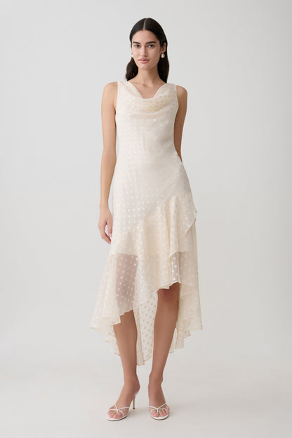 Lilah Devore Midi Kleid - Elfenbein