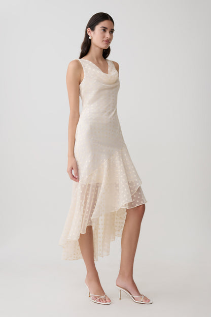 Lilah Devore Midi Kleid - Elfenbein