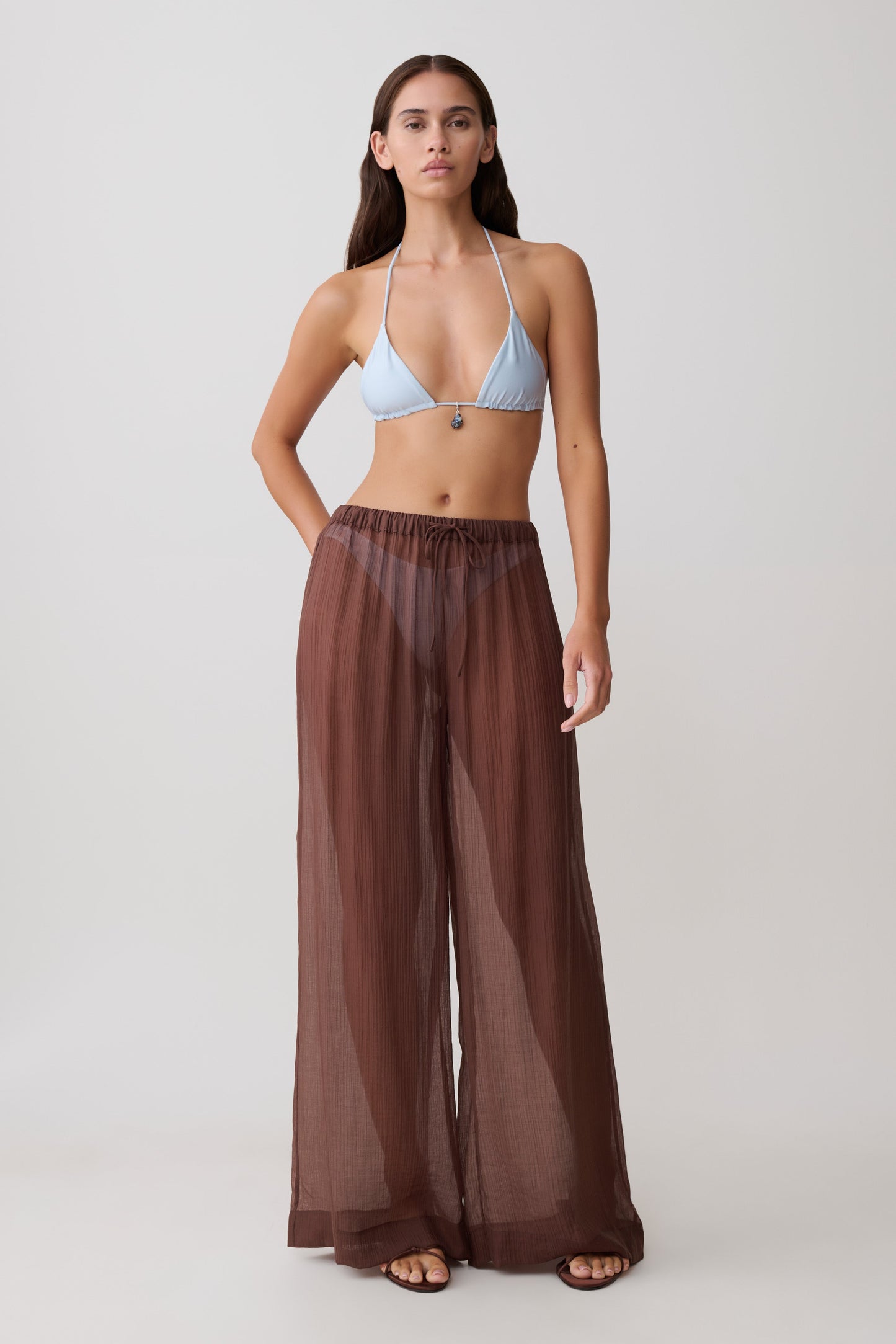 Leilani Transparente Drawstring Weite Hose - Schokolade