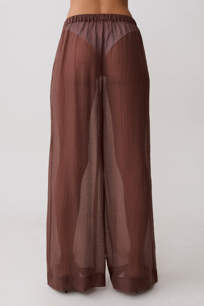 Leilani Transparente Drawstring Weite Hose - Schokolade