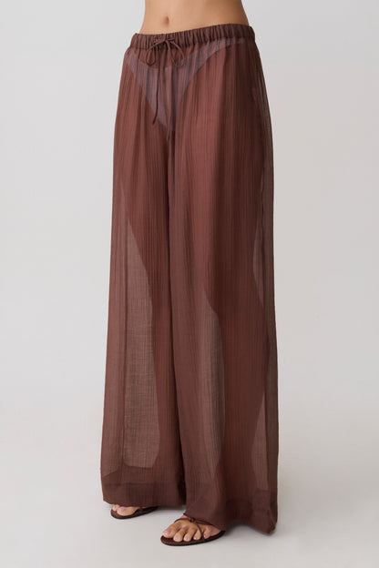 Leilani Transparente Drawstring Weite Hose - Schokolade