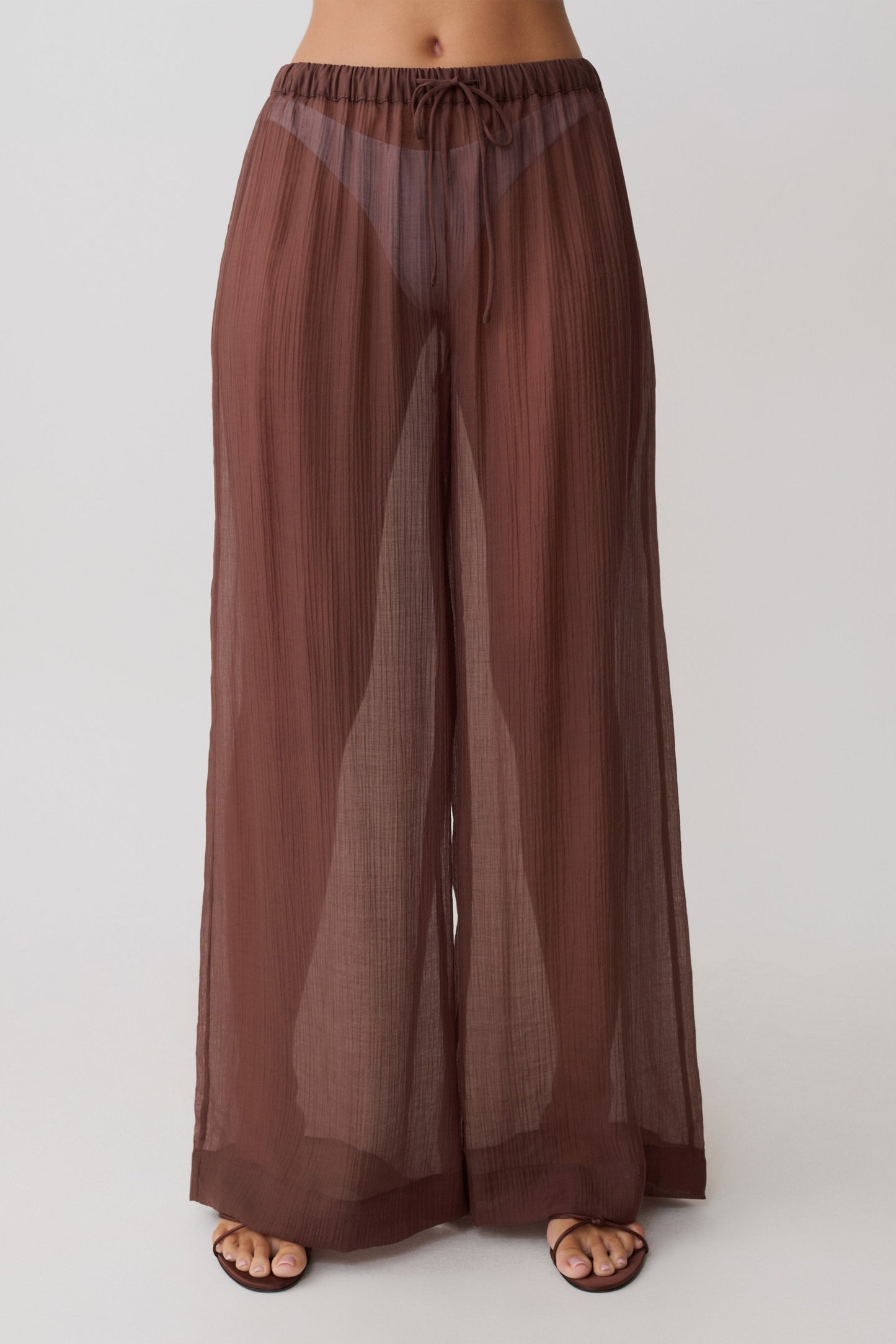 Leilani Transparente Drawstring Weite Hose - Schokolade
